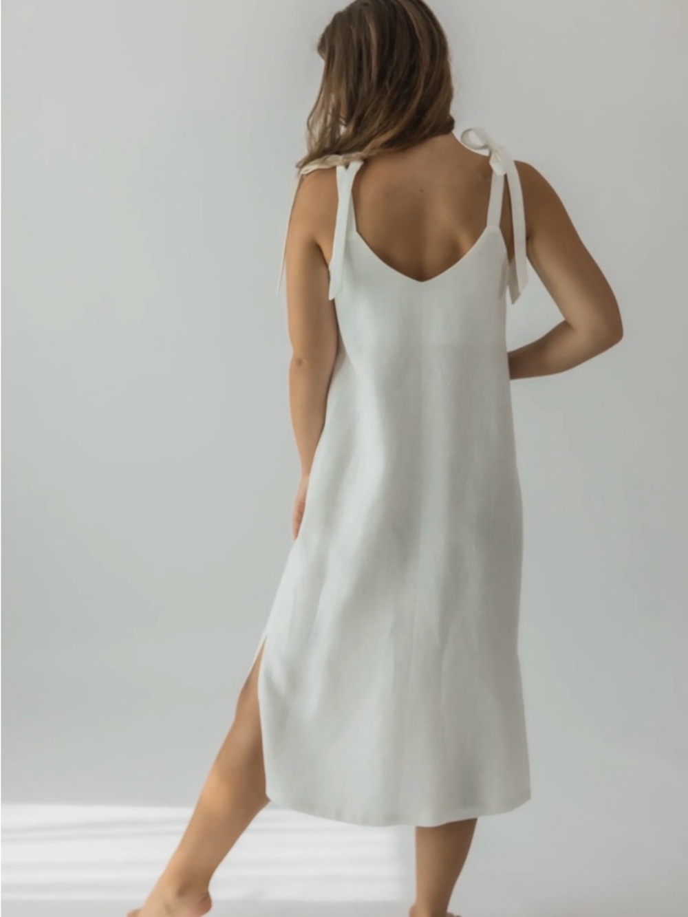 Valentina Linen Blend White Tie-Shoulder Dress